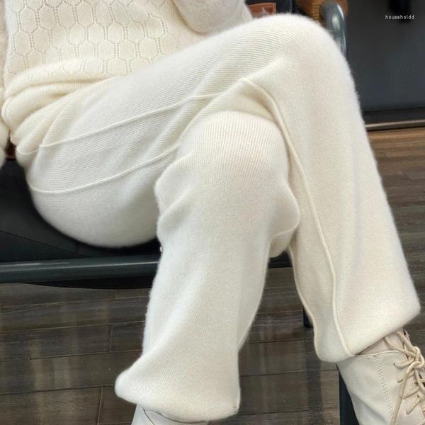 Sonbahar ve kış elastik bel moda ayakları pantolonda kadın pantolon merino yün kekmir örgü.