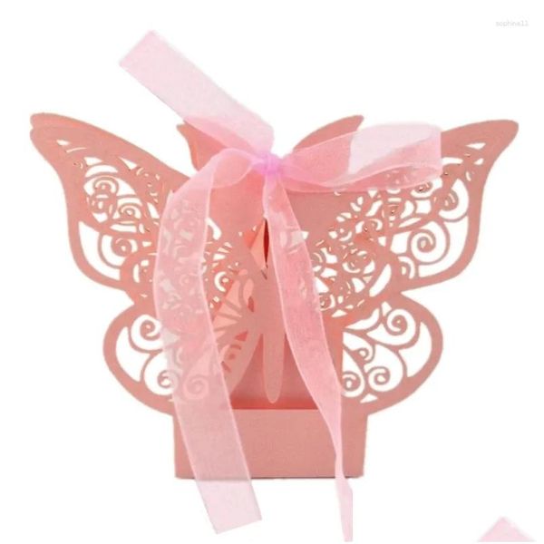 Confezione regalo Confezione regalo 10/50/100 pezzi Scatole a farfalla Bomboniere all'ingrosso Confezione con nastri per Baby Shower Matrimonio Festa di compleanno Dhqcm