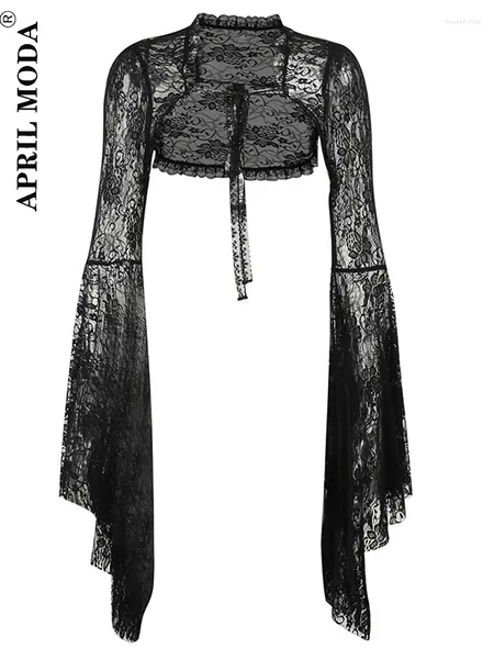 Damenjacken, Damen-Bolero aus schwarzer Spitze, kurze, ausgestellte Ärmel, abgeschnittene Jacke für Hochzeit, Abend, Abschlussball, Gothic-Kostüme, ästhetische Oberteile