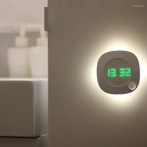 Luci notturne a led digitale bambini leggero sensore muro del sensore aaa orologio batteria wc lampada camera da letto per bagno con magnete