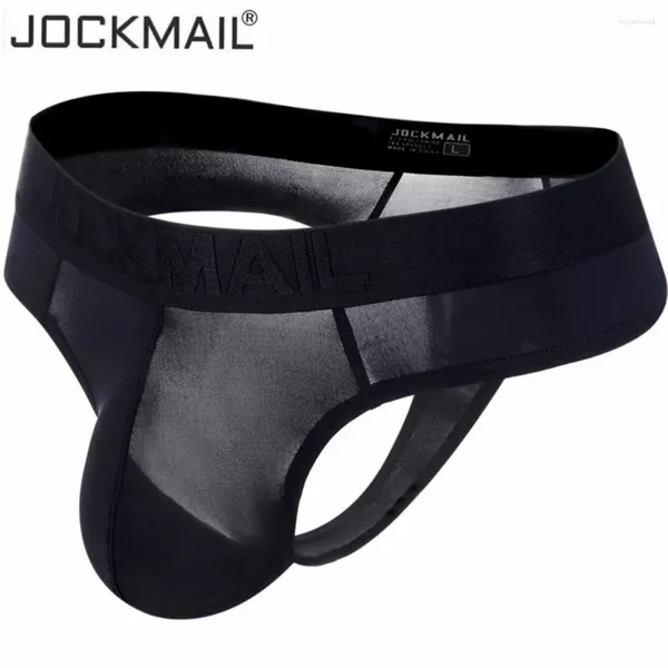 UNDUPTS Jockmail Ultra-İnce Buz Naylon Erkek Tangalar ve G Strings Seksi Eşcinsel Erkekler İç Çamaşır Penis Koşusu Panties Bikini Kılavuzları Kayma