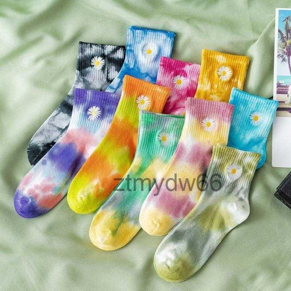 Herrensocken Daisy Tie-Dye Baumwolle Mode Lässig Sport Hip-Hop Harajuku Straßenkleidung Bequeme atmungsaktive Unisex35-431 J84M