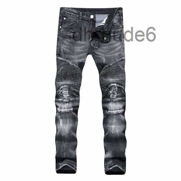 Jeans skinny da uomo firmati Moda uomo strappato effetto consumato Jean Slim Motocicletta Vendita Baggy Moto True Biker Pantaloni denim Hip Hop Nero Taglia 28-40 HA65