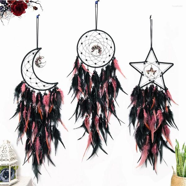 Dekoratif figürinler rüya yakalayıcılar el dokuma nordic tarzı vintage yatak odası tüy duvar asma ev dekor moon star dreamcatchers