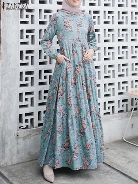 Abbigliamento etnico 2024 ZANZEA Donna Bohemian Stampato floreale Vestito estivo Autunno Manica lunga Musulmano Dubai Turchia Abaya Hijab Abito islamico