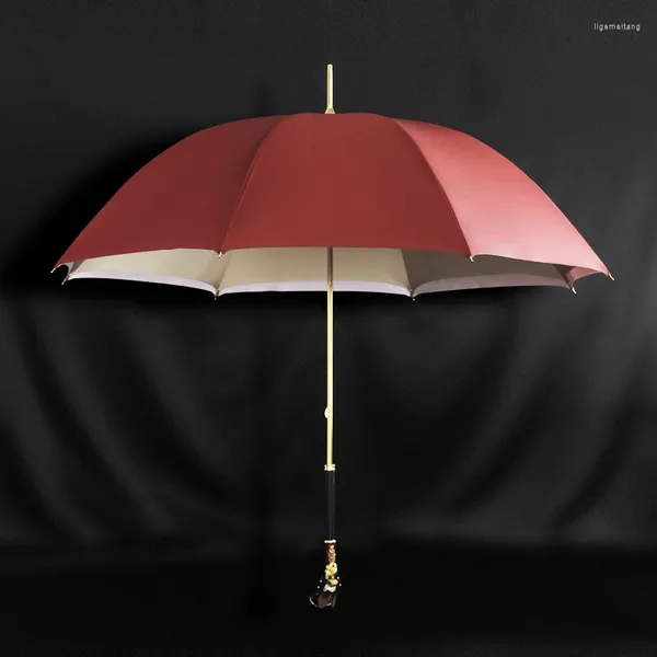 Regenschirme Frauen Hohe Qualität Vintage Regenschirm Luxus Uv Große Falten 3-stufige Lange Griff Paraguas Sol Regen Getriebe