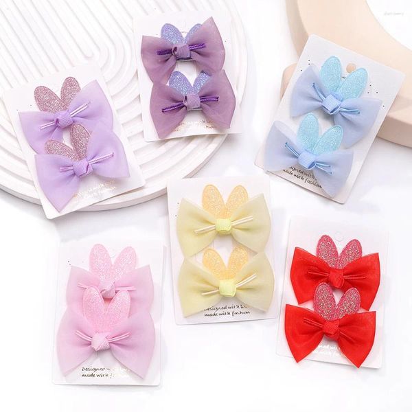 Acessórios para o cabelo 2 pçs/set adorável pequeno coelho arco hairclips para bebê menina artesanal quebrado hairpin boutique hairgripe crianças