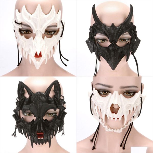 Parti Maskeleri Cadılar Bayramı Japonca yazar cos hayvan korku sahne maskesi Tiger Ejderha Tanrı Yasha Tiangou Kostüm Toptan Damla Teslimat Ho DHCF0