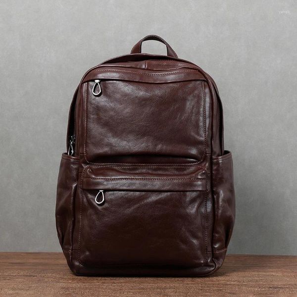 Винтажный мужской рюкзак для путешествий на открытом воздухе, школьный рюкзак из воловьей кожи, кофейно-коричневый, 15,6-дюймовый рюкзак для ноутбука, компьютерный ноутбук