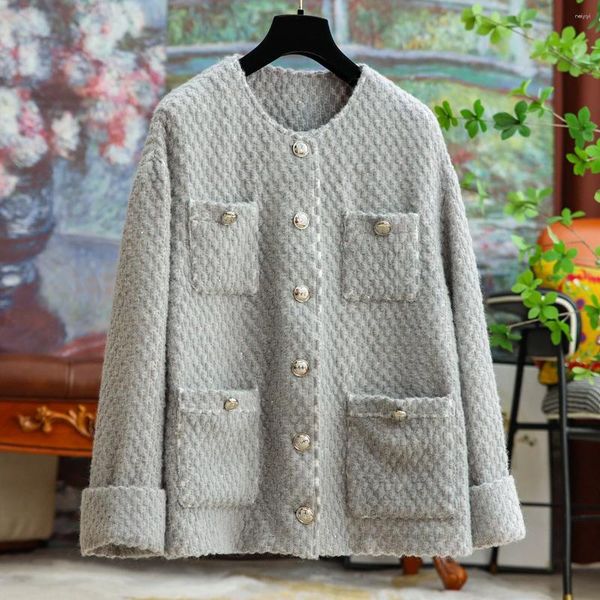 Giacche da donna Cappotto di lana 2024 Autunno Inverno Noble Sense Versione ampia Paillettes Velluto Piccolo vento profumato Moda Giacca elegante