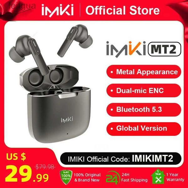 Fones de ouvido de telefone celular Imiki MT2 Fones de ouvido completos intra-auriculares Dual-mic ENC Redução de ruído Sports Headset BT 5.3 IPX4 À prova d'água Fone de ouvido sem fio HiFi YQ240202