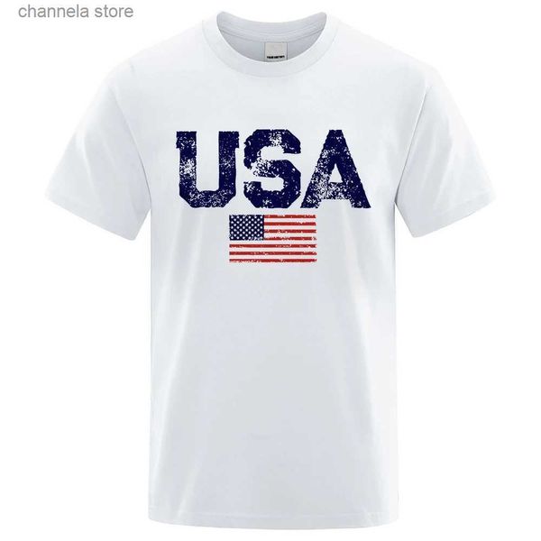 Homens camisetas Vintage EUA Bandeira Rua Impressão Masculino Camisetas de Alta Qualidade Novo Camiseta Verão Casual Algodão Tops Hip Hop Respirável Tee Roupas T240202