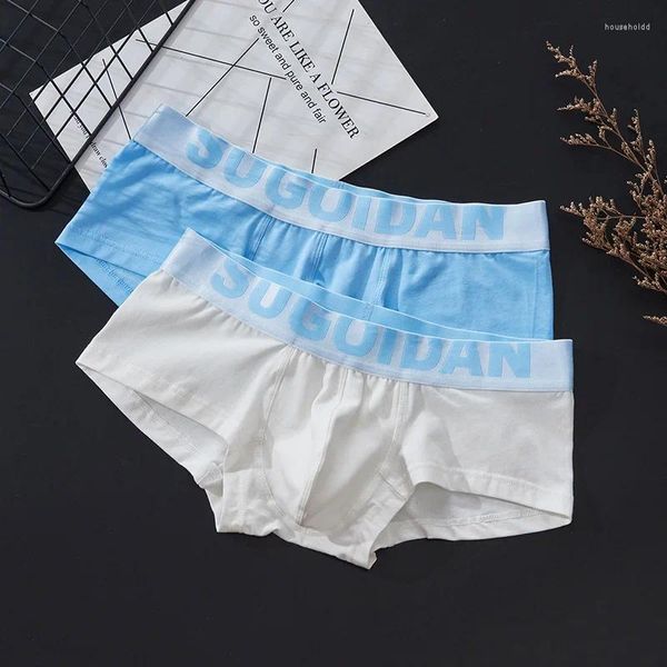 Mutande 2 pz/lotto Contrasto Moda Mutandine a vita bassa Sexy Boxer in cotone con goffratura U Slim Fit Biancheria intima traspirante estiva