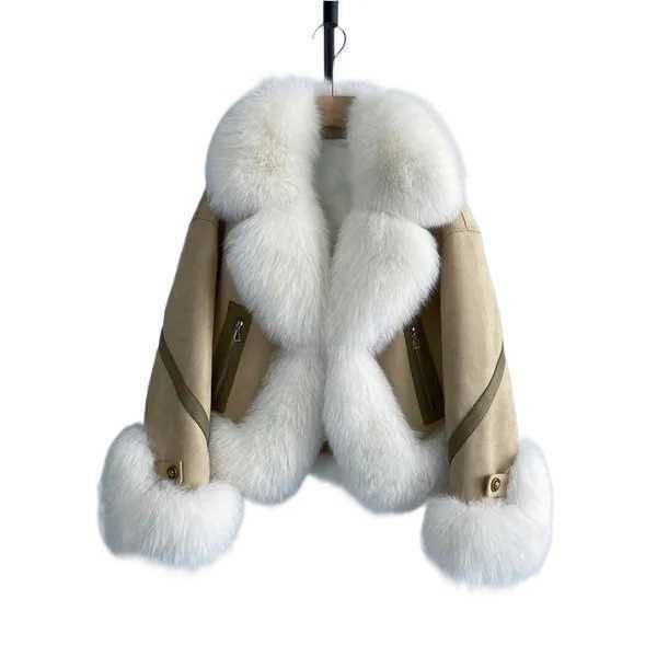 Женская куртка из натуральной овчины с воротником из натурального меха, теплое зимнее пальто на пуховой подкладке, ветрозащитная термокуртка, верхняя одежда 3AC6U