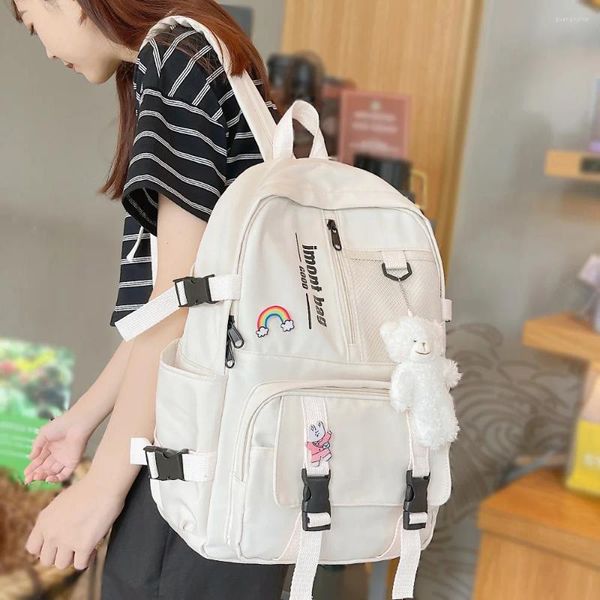 Sacos escolares bonito menina branco impermeável mochila nylon senhoras saco kawaii feminino laptop mulheres faculdade estudante malha moda