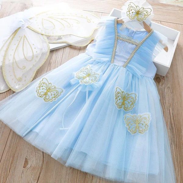 Mädchen Kleider Teen Sommer Kleid Schmetterling Kostüm Prinzessin Kinder Mädchen Ärmellose Baumwolle Mesh Kleidung