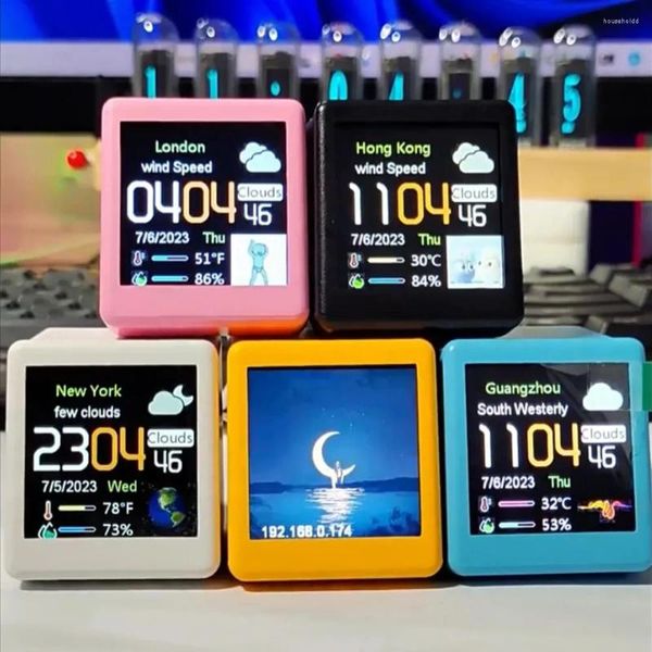 Orologi da tavolo Orologio da stazione meteorologica Smart WIFI di dimensioni MINI per la decorazione del desktop da gioco.Animazioni GIF carine fai-da-te e funzione album elettronico