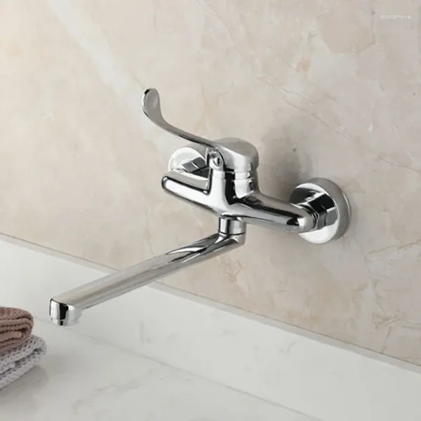 Rubinetti per lavandino del bagno Rubinetto della cucina Foro singolo Lavabo a parete Bocca lunga Miscelatore Getto Spruzzatore Testa Cromata