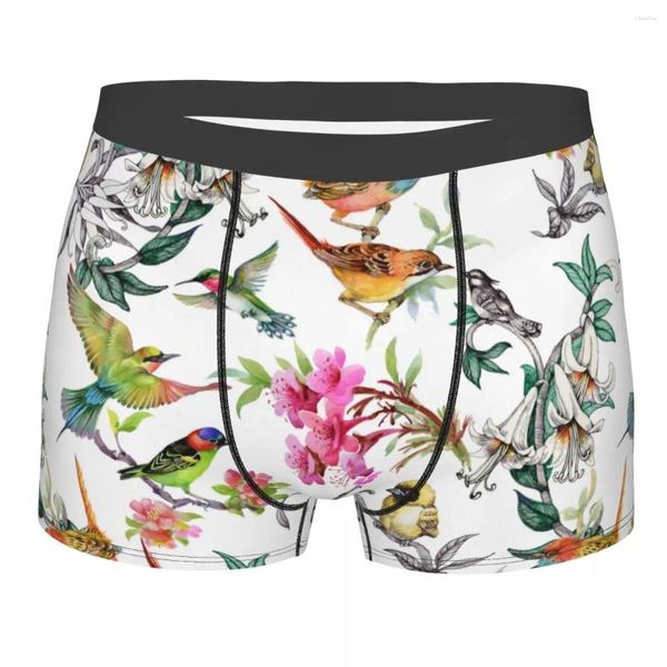 Unterhosen Handgezeichnete Sommerblumen Männer Unterwäsche Aquarell Vögel Boxershorts Höschen Bedruckt Atmungsaktiv Für Männer