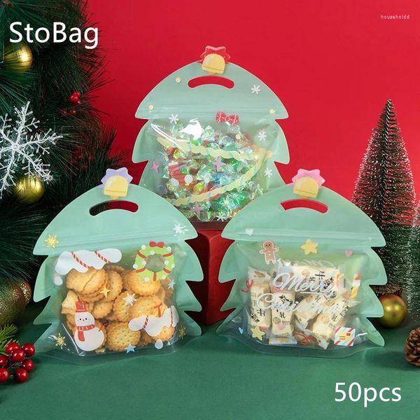 Envoltório de presente StoBag 50 pcs Decoração de Natal Sacola de desenhos animados lanche auto-selagem embalagem doces biscoitos de chocolate suppyly casa crianças festa