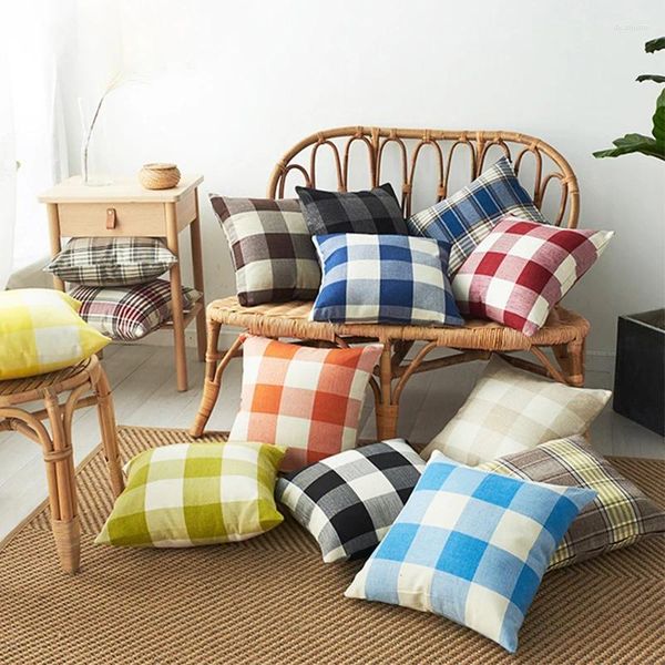 Kissen Klassische Mode Plaid Abdeckung Sofa Geometrische Streifen Hause Dekorative Wurf Fall Auto Sitz Baumwolle Und Leinen Kissenbezug