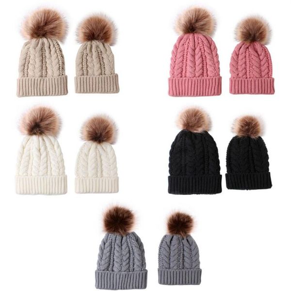 Frauen Mutter Tochter Passende Stricken Pom Beanies Bobble Hut Kinder Erwachsene Skullies Winter Warme Beanie Cap2922