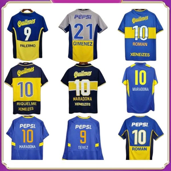 2009 10 12 97 98 Boca Juniors Retro MARADONA CANIGGIA Camisas de futebol 2001 ROMAN GIMENEZ RIQUELME PALERMO TEVEZ Home Away Camisa de futebol