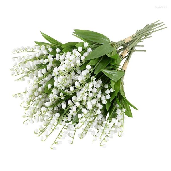 Flores decorativas brancas pocahontas orquídeas buquê de flores artificiais 6 pçs 36cm decoração falsa para nupcial casa desktop decoração floral