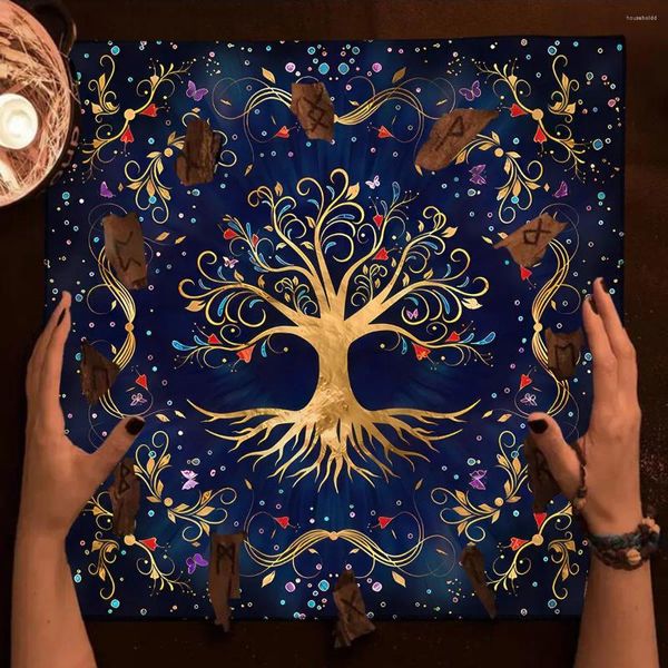 Toalha de mesa colorida árvore da vida, cartão de tarô, altar, pêndulo pagão, bruxaria, astrologia, oracle pad, ferramentas de adivinhação