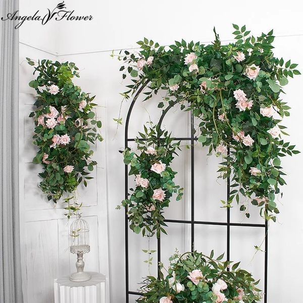 Cenário de casamento ao ar livre arco deco pendurar flor linha artificial planta verde rosa floral bola arranjo festa igreja adereços 240127