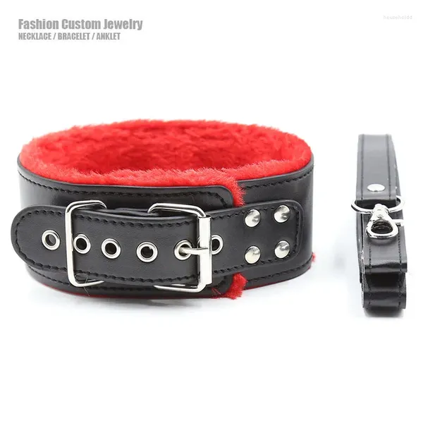 Girocollo sexy in pelle PU collare in peluche collana trazione guinzaglio corda catena uomo donna cosplay chocker gioielli giocattoli BDSM