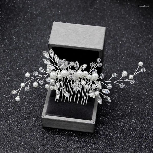 Grampos de cabelo elegantes pentes de casamento para noiva cristal strass pérolas mulheres grampos de cabelo acessórios de joias de noiva