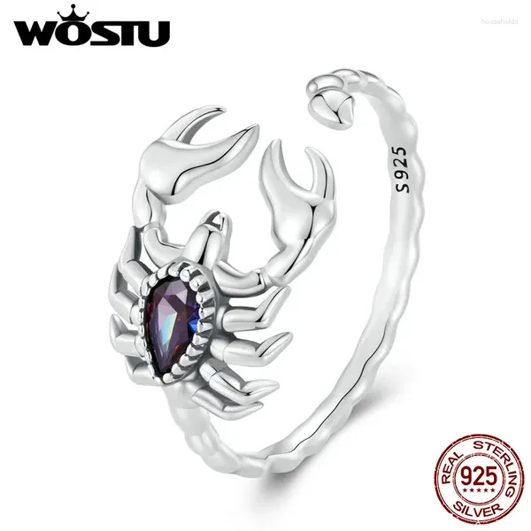 Cluster Ringe WOSTU 925 Sterling Silber Retro Skorpion Frauen Kreative Wüste Tier Regenbogen Mystic Kristall Punk Ring Mädchen Hip Hop Geschenk