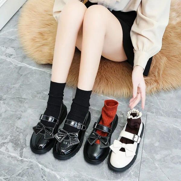 Elbise Ayakkabı Cozok İlkbahar ve Sonbahar Büyük Boyut 2024 Kore Versiyon Moda Mary Jane Bow All-Match College Style Küçük Deri