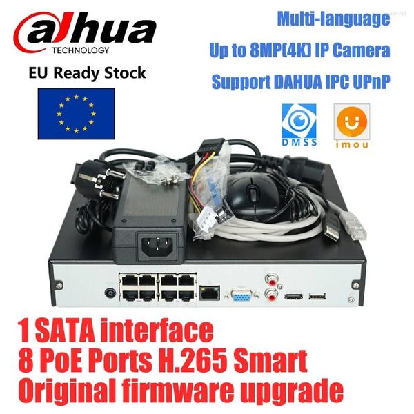 Dahua 4K H.265 PoE NVR NVR2108HS-8P-S3 для IP-камеры видеонаблюдения, сетевой видеорегистратор с поддержкой протокола Onvif