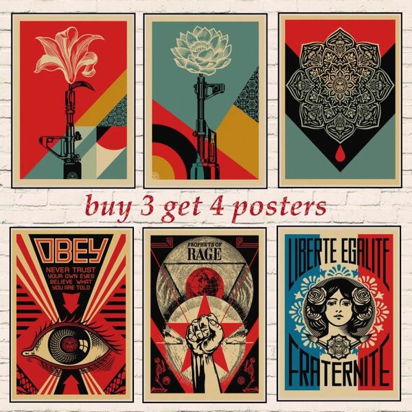 Gemälde Abstrakte Shepard Fairey Kunst Straße Poster Kraft Papier Poster Vintage Drucke Wand Bilder Wohnzimmer Dekor