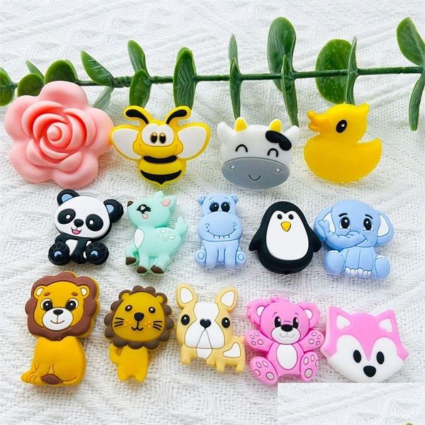 SOOTHER TETHETER 10 pezzi per alimenti per bambini Sile teether masticando perline da cartone animato animale per ciucini fai -da -te gatto per ciucini accessori regalo 220812 dh5sz