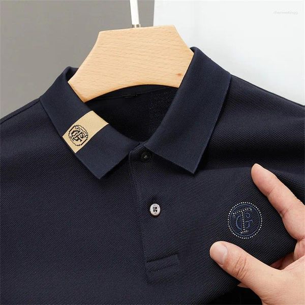 Polo da uomo in cotone di fascia alta Polo2024Autunno bavero manica lunga stampa ricamata camicia inferiore tendenza coreana abbigliamento casual