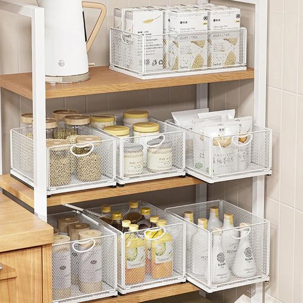 Armário de gaveta de armazenamento de cozinha sob a pia puxar cesta com trilho garrafa de economia de espaço pode jar organizador suprimentos domésticos