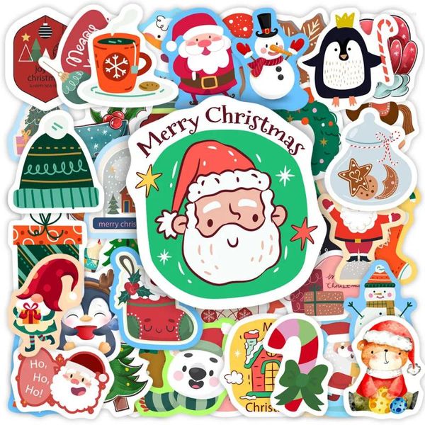 Confezione regalo Adesivi natalizi Simpatico cartone animato Regali fai da te Decalcomanie Adesivo per bambini PVC impermeabile Giocattoli divertenti Anno per laptop