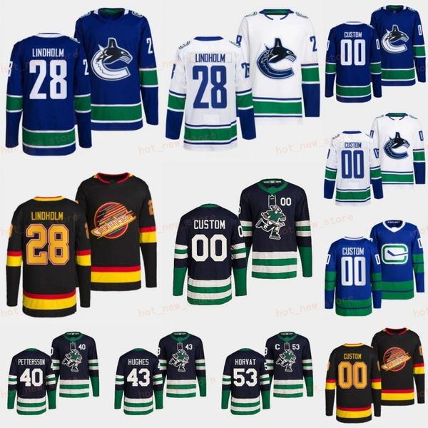 #43 Quinn Hughes Reverse Retro Hockey Trikot #28 Lindholm #40 Elias Pettersson Brock Boeser Andrei Kuzmenko Desmith Trevor Linden J.T.Miller Pavel Bure -Trikots