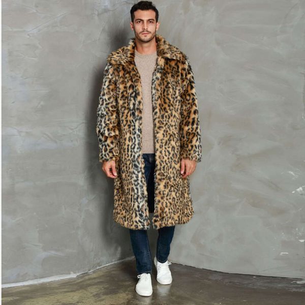 Outono e inverno estilo designer masculino gola quadrada imitação de pele casaco longo engrossado moda versátil blusão np2p