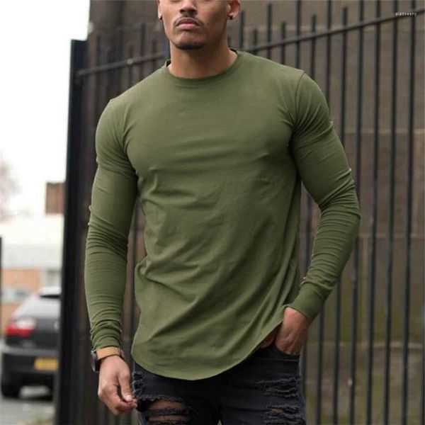 Herren T Shirts 2024 Männer Langarm T-Shirt Muscle Top Unterhemd Rundhals Basic Tee Pullover Fitness Fit Round