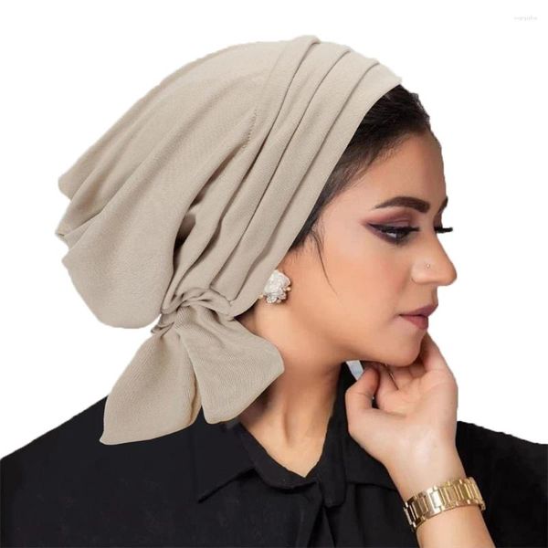 Abbigliamento etnico Donne musulmane Berretti Hijab Pre-legato Pieghettato Turbante con volant Berretto chemio Sottosciarpa Cappello per perdita di capelli Islam Cancro Copricapo Bandana