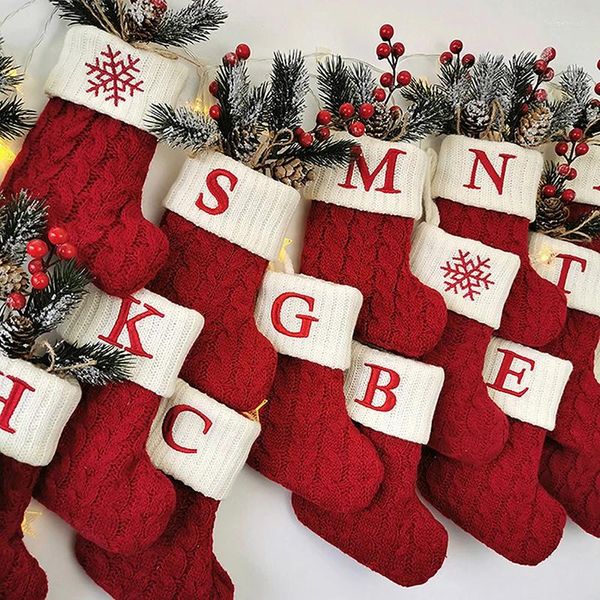 Weihnachtsdekorationen Alphabet stricken Schneeflocke Brief Strumpf Anhänger Dekoration für Zuhause Weihnachtsbaum Ornament Geschenk Navidad 2024