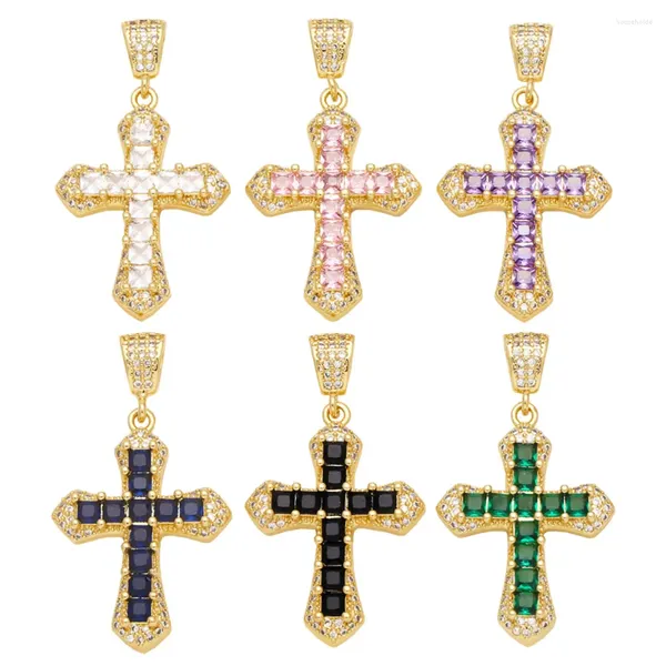 Colares de pingente Ocesrio na moda multicolor cristal grande cruz para colar cobre banhado a ouro crucifixo jóias fazendo suprimentos pdtb415