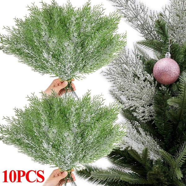 Dekoratif Çiçekler 10/5pcs Yapay Çam Şubesi Noel Ağacı Çelenk Diy El Sanatları Sahte Sedir dalları Noel Düğün Ev Partisi