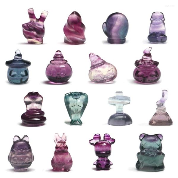 Estatuetas decorativas mineralali aleatória natural arco-íris fluorite mini coruja totoro cervo cobra animais cristal esculpido cura quartzo