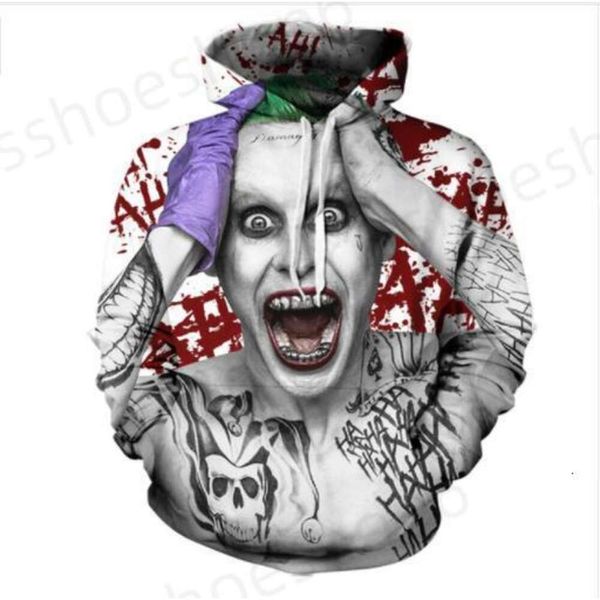 Felpe con cappuccio da uomo Novità Moda Donna/Uomo Suicide Squad Joker Stile Harajuku Divertente 3D Stampa Casual Felpe con cappuccio girocollo Taglie forti LMS0002