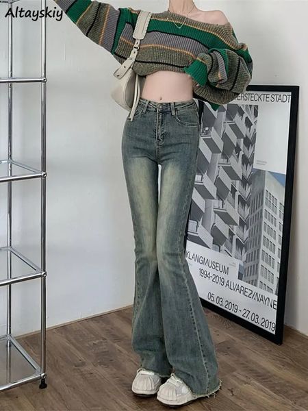 Flare Jeans Damen Skinny High Waist Ästhetische Y2k Kleidung Denim Hose Vintage Washed Retro Mopping Korean Fashion Street 240125